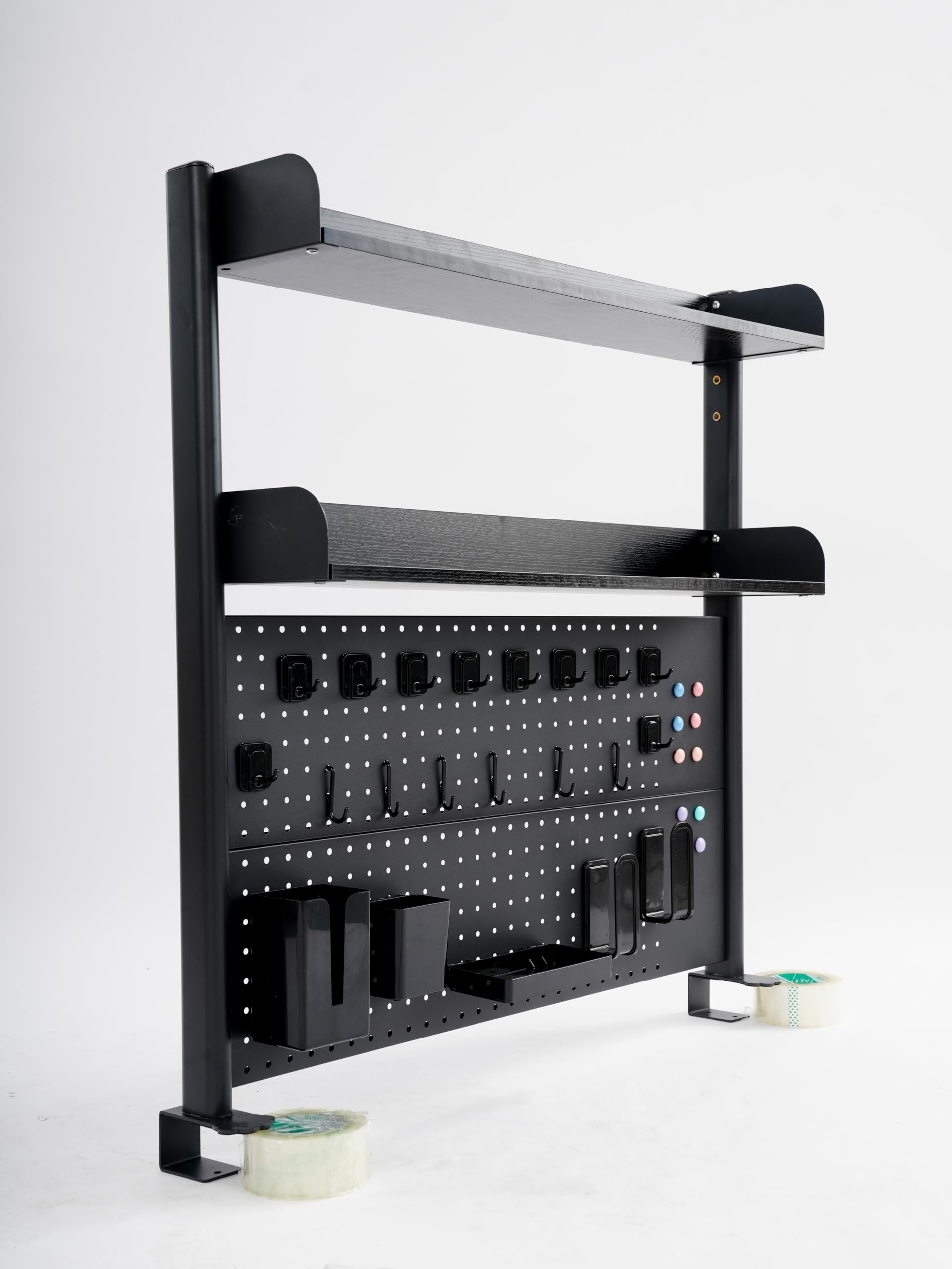 Estantería de escritorio ajustable en altura que ahorra espacio, estantería con pinza y tablón de anuncios, moderno organizador de escritorio para ordenar (100 x 95 x 12,5 - negro)