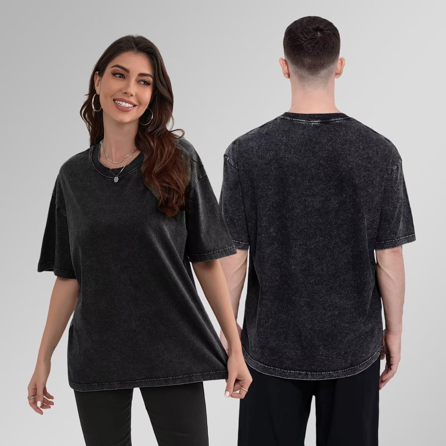 SAROULU Men's Oversized T-Shirts with Laundry Bag Heavy Cotton Vintage Washed Tee Unisex Short Sleeve Casual Shirts Tee Tops