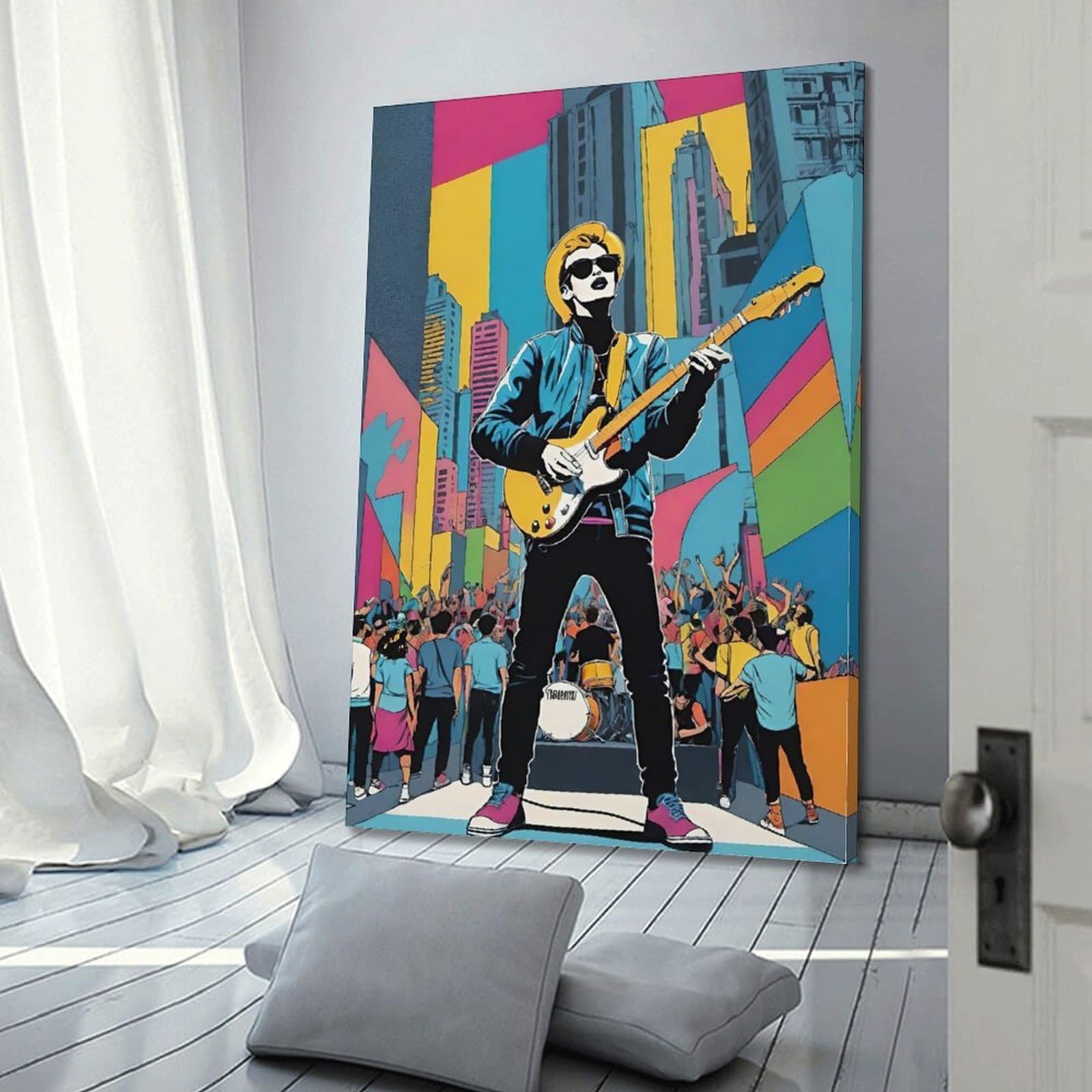 ZlXXYZ Poster su tela per decorazione moderna di famiglia e ufficio, motivo: musica pop art, concerto rock, 60 x 90 cm, stile cornice