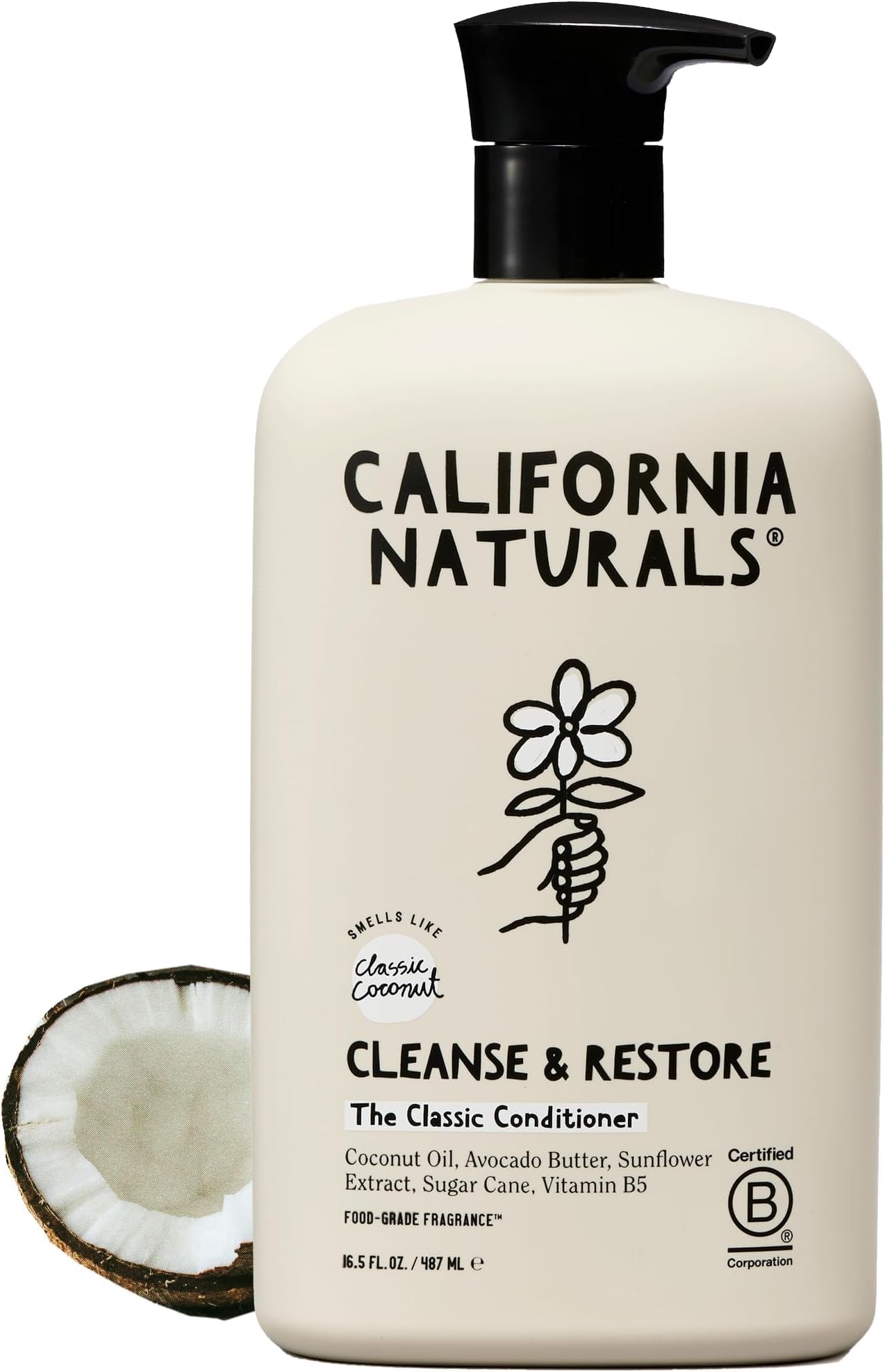 California Naturals Conditioner with Coconut Milk, Vitamin E for Dry Hair & Scalp Care in Women & Men, Natural, Vegan, Paraben & Sulfate Free, Color Safe Conditioner, All Hair Types, 16.5 fl oz