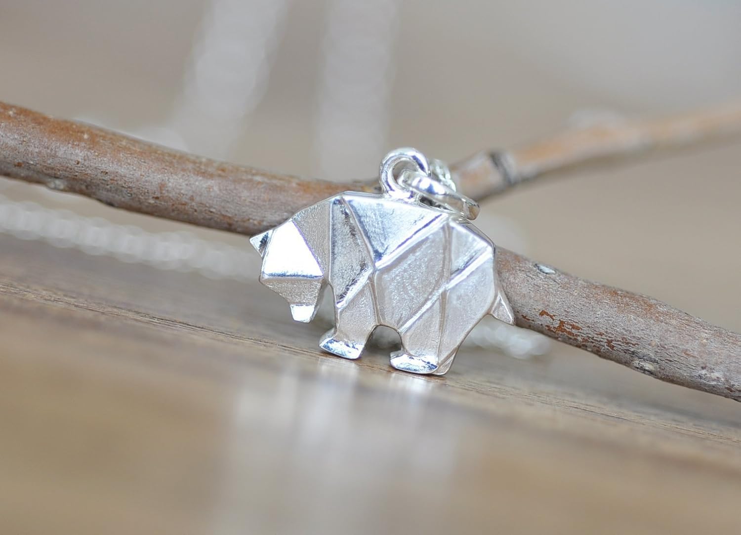 Origami Bear Necklace in Sterling Silver with 18 Inch Chain - Image 4