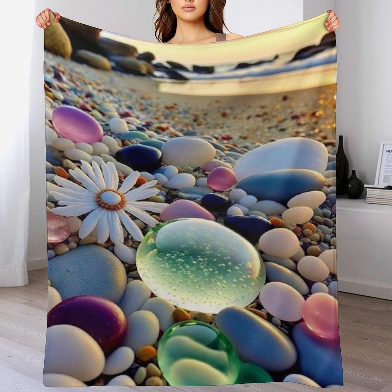 Manta de franela Stone Beach para evitar el frío en el sofá manta térmica de 130x150cm