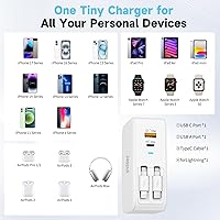 Vista 6 de Bloque de Cargador de Pared USB, Enchufe de Pared USB C de 40W con Cables Retráctiles Duales Integrados con Puertos USB A/USB C, Carga Rápida PD