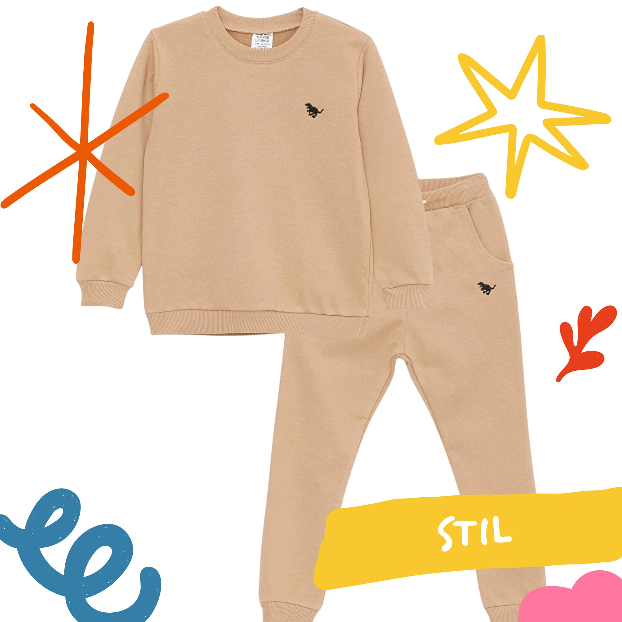 deiko Set di vestiti per bambini e bambine, unisex, 100% cotone, per bambini, maglietta e pantaloni, 2 pezzi, maglia a maniche lunghe e pantaloni con tasche