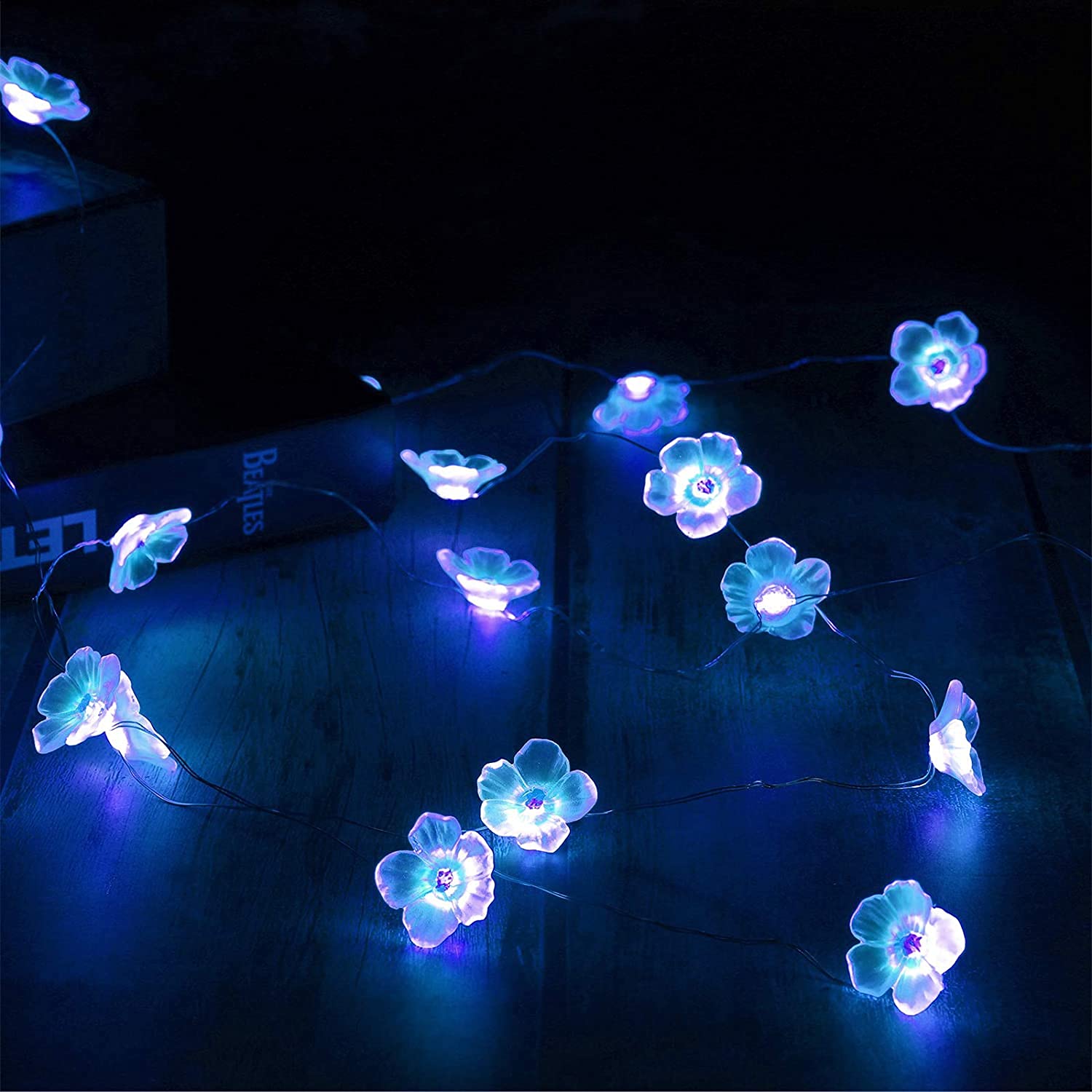 KINGCOO 10FT 30LED Blue Cherry Blossom Fairy Copper Wire String Lights Battery Powered Decorative Lights with Remote for Bedroom Indoor Outdoor Valentine's Day Wedding Nursery Party Christmas Decor — image 1