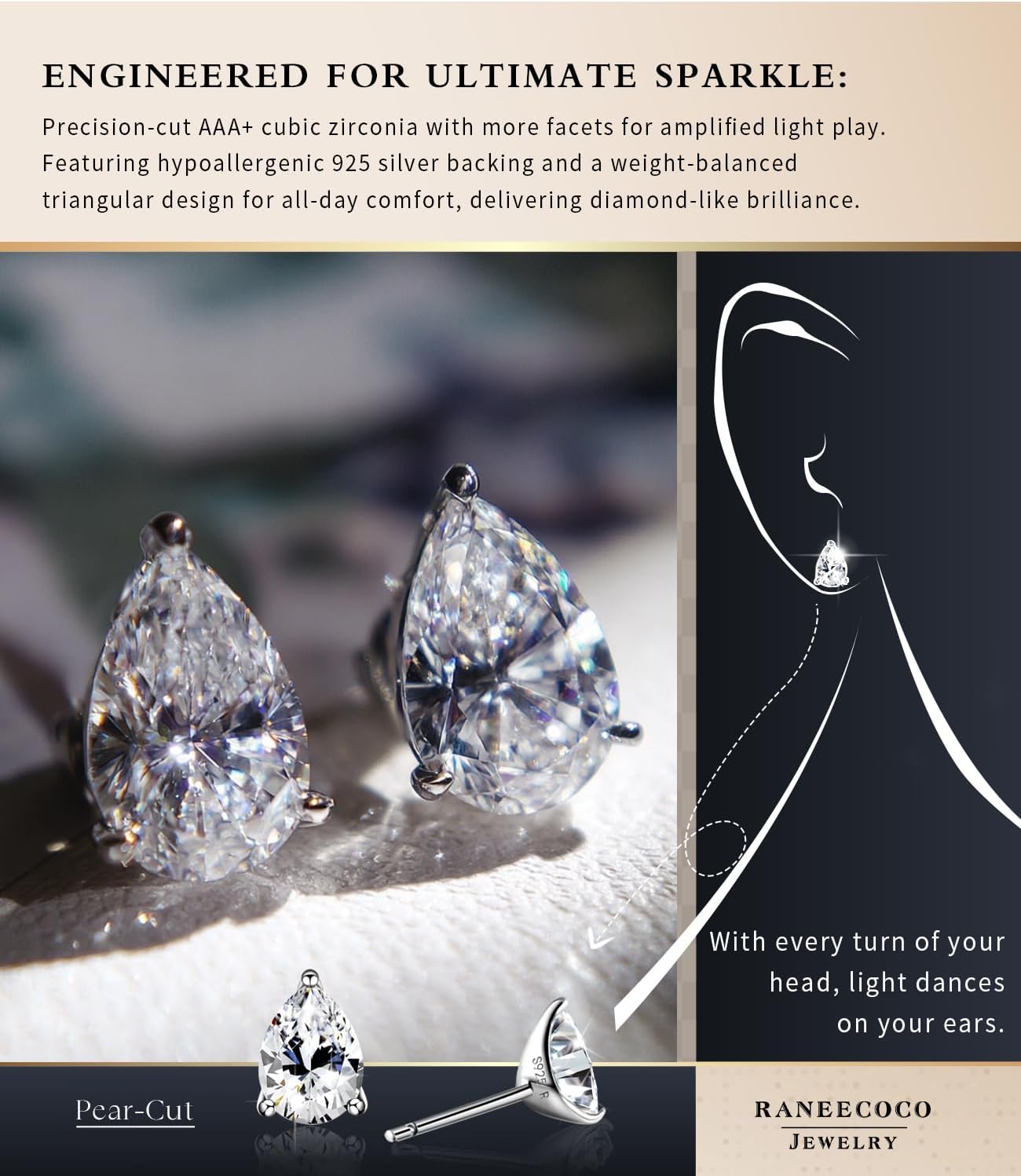 "STUNNING FLAME" Trillion-cut/Cushion-cut/Emerald-cut/Marquise-cut ... 18K White Gold Plated Sterling Silver Cubic Zirconia Simulated Diamond Stud Earrings for Women - Image 7