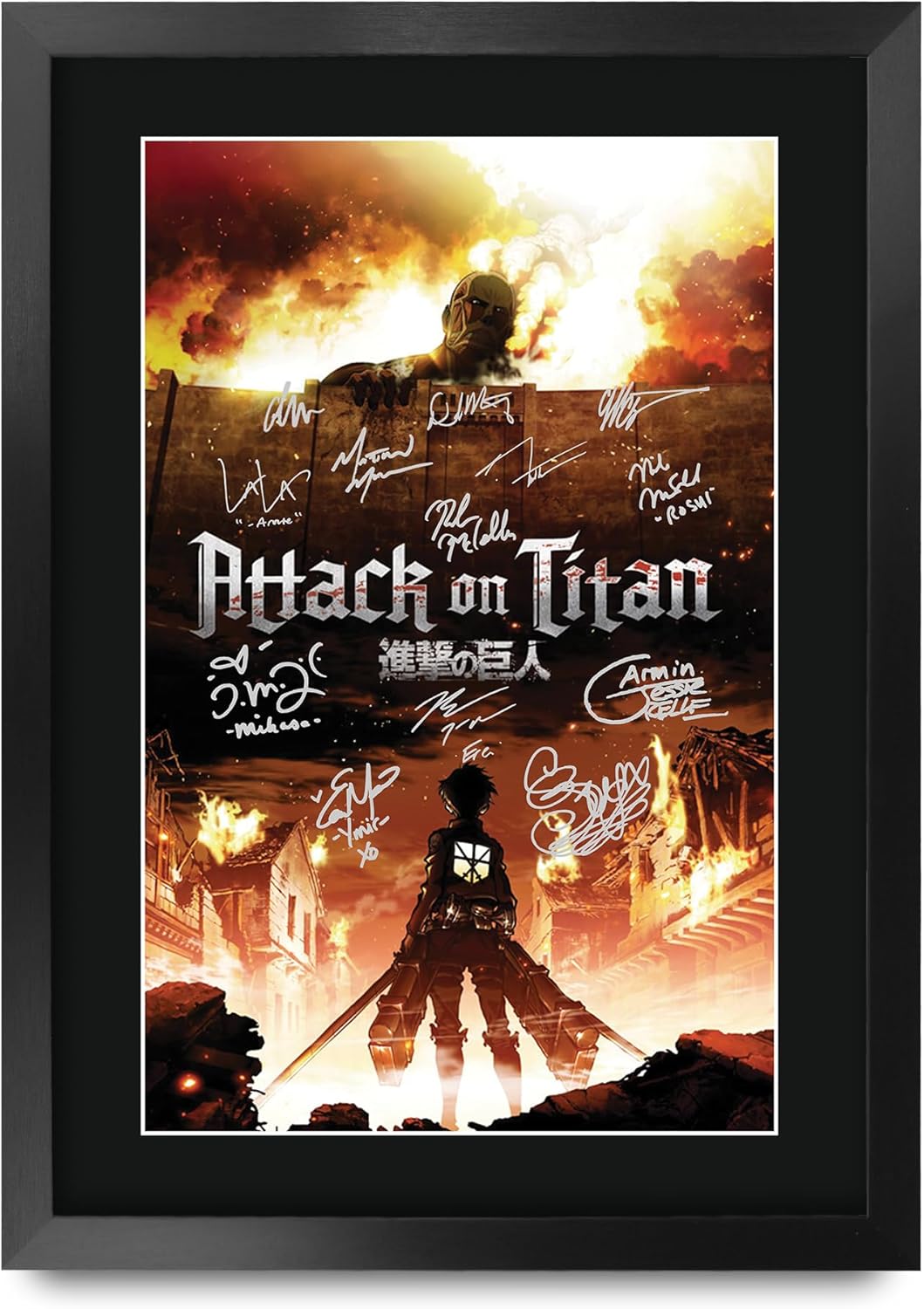 HWC Trading Attack on Titan Japanese Anime Gifts Printed Signed Autograph Poster for TV Memorabilia Fans - 16" x 12" Framed