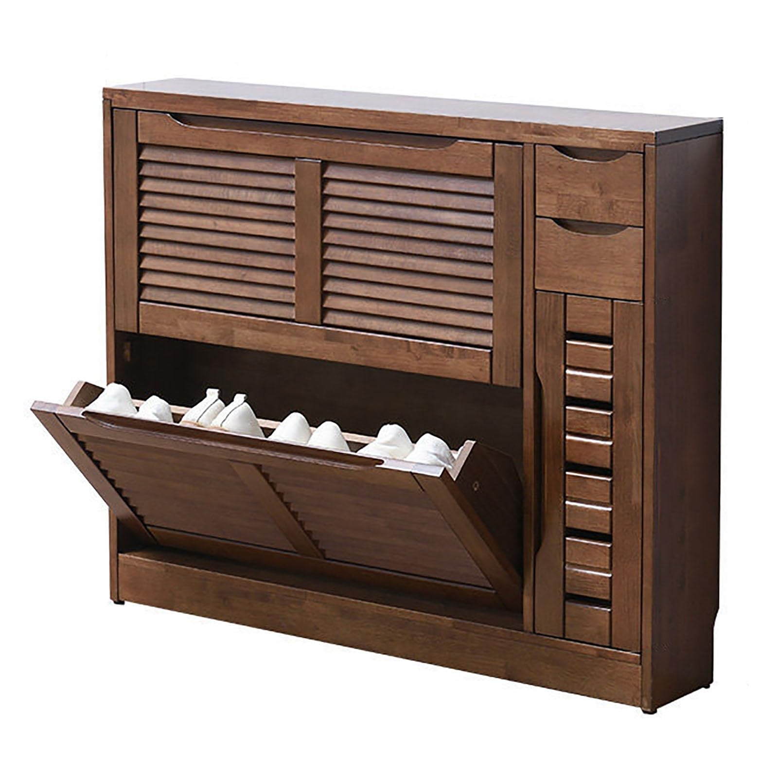 Aioneer Solid Wood Shoe Cabinet With Shutters Hallway Shoe Rack Stand Cupboard Storage Niser For Corridor Entryway Walnut Finish,A-C