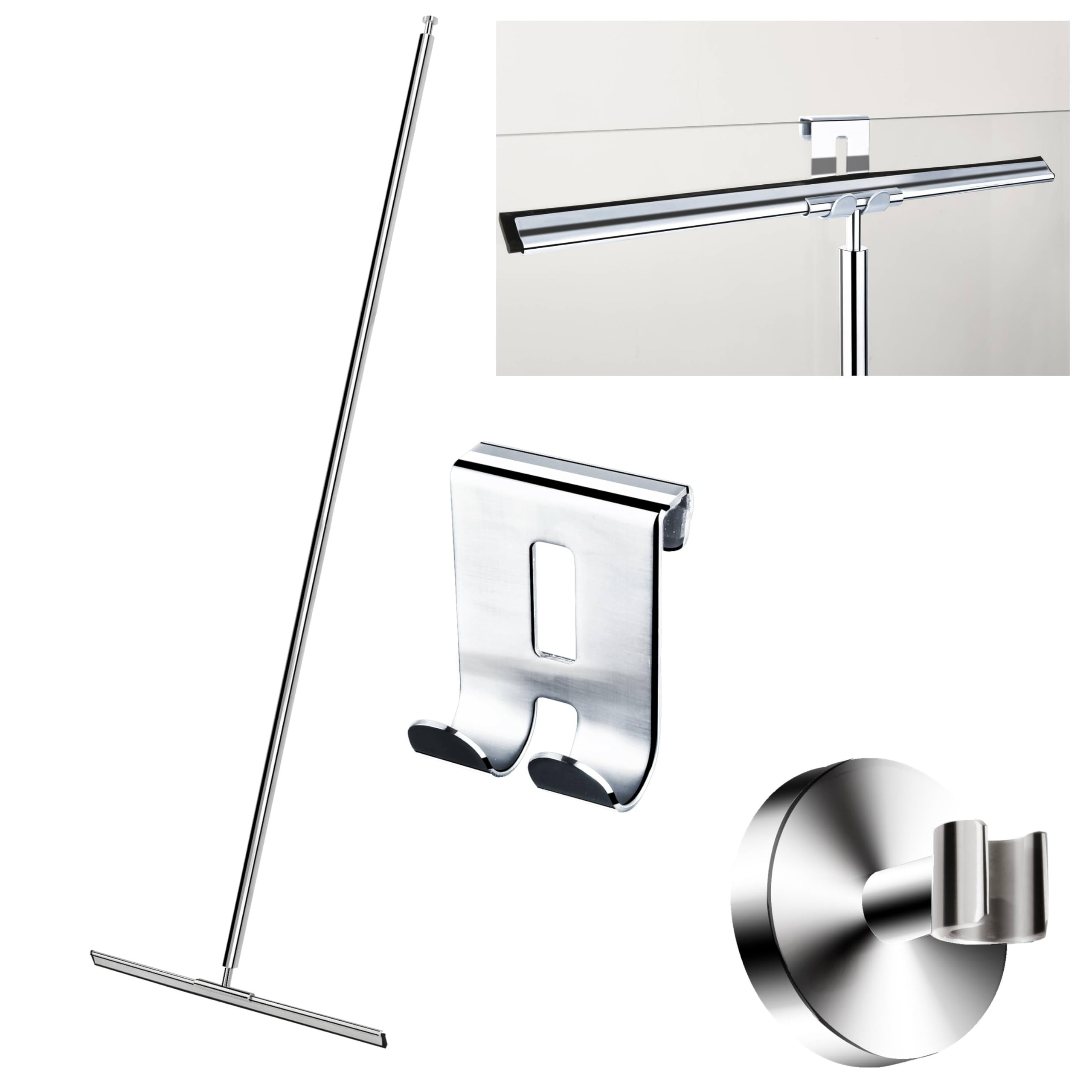Ściągacz do podłogi prysznic chrom ściągacz podłogowy z gumową wargą o szerokości 45 cm, ściągacz podłogowy 130 cm długości, ściągacz prysznicowy długi trzonek ze ściereczką z mikrofibry,