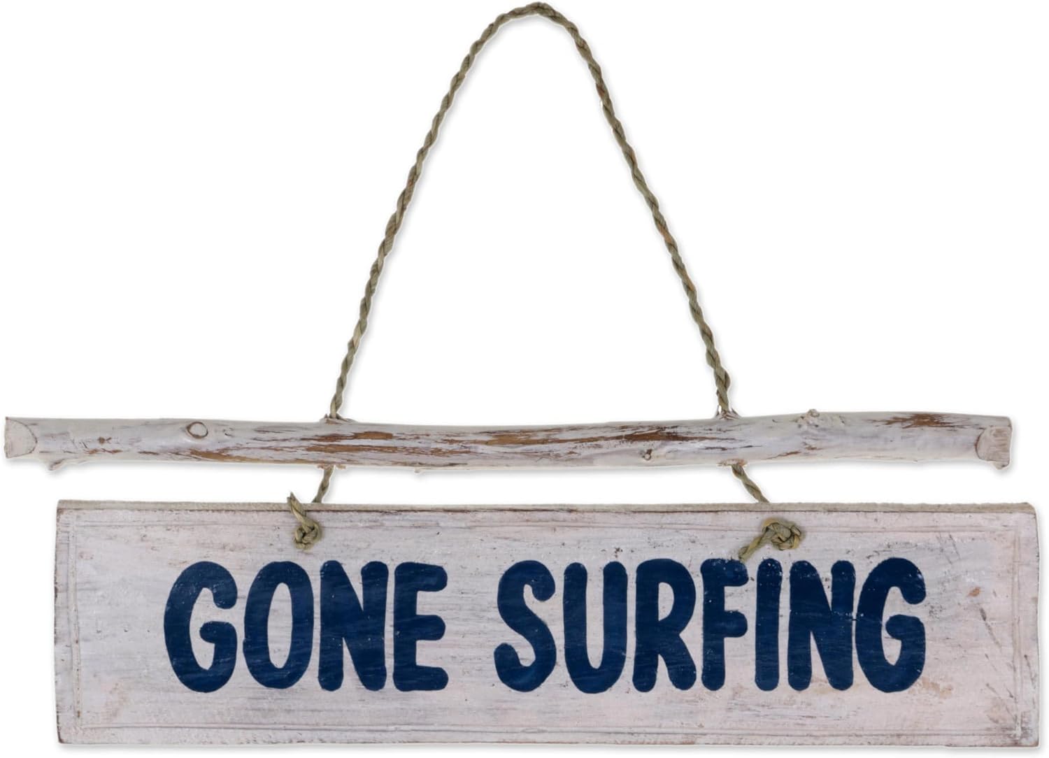 NOVICA Hand Carved Albesia Wood Beach Cottage Nautical Garden Sign With Agel Grass Cord, 'Gone Surfing'