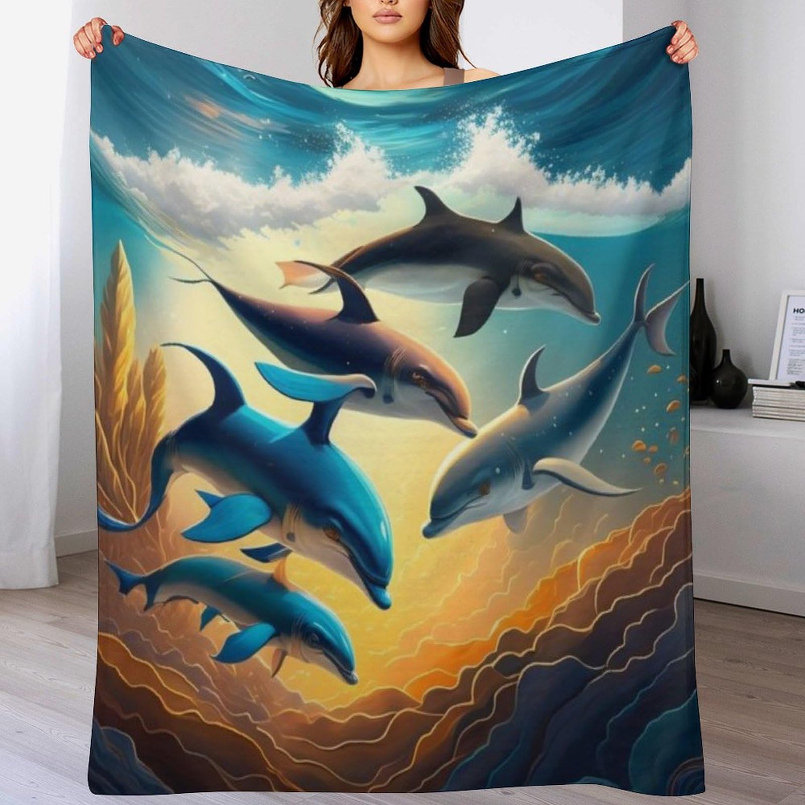 Manta de forro polar con delfín para cama de 140x180 cm