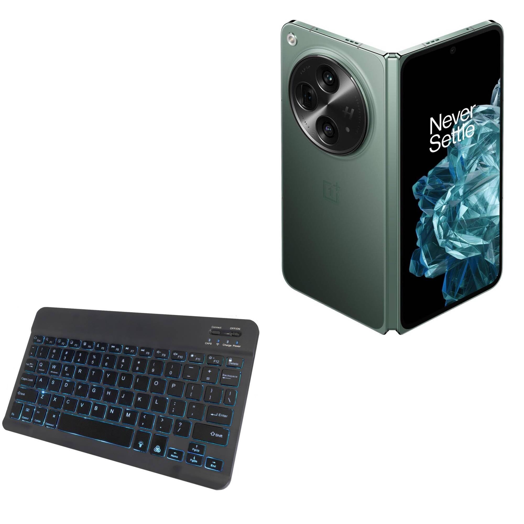 BoxWave Keyboard Compatible with OnePlus Open - SlimKeys Bluetooth Keyboard - with Backlight, Portable Slim LED 7 Colors - Jet Black