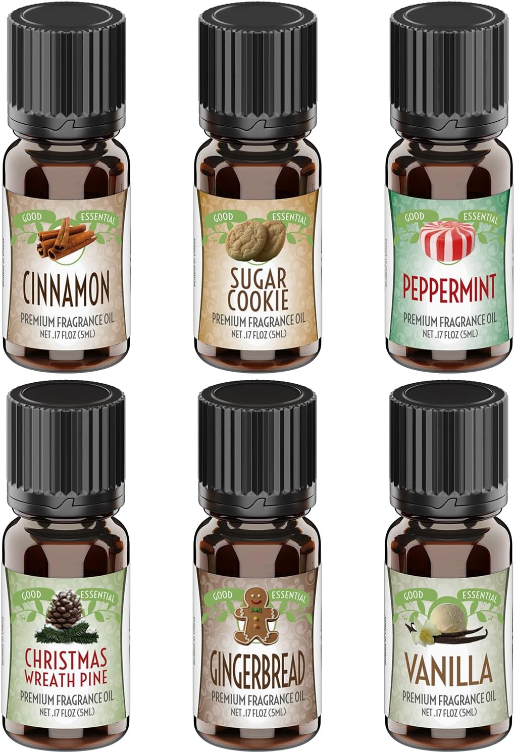 Professional Winter Aromatherapy Fragrance Oils Set (6-Pack) Cinnamon, Vanilla, Gingerbread for Candles, Soaps, Perfumes, Diffusers, Home Care