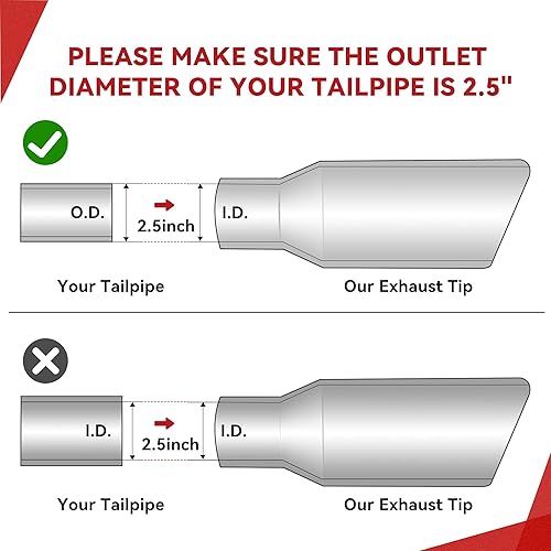 Miniatura 2 de YITAMOTOR Punta de escape de 2.5 pulgadas, entrada de 4 pulgadas, salida de 4 pulgadas, longitud total, puntas de escape diésel profesional, punta
