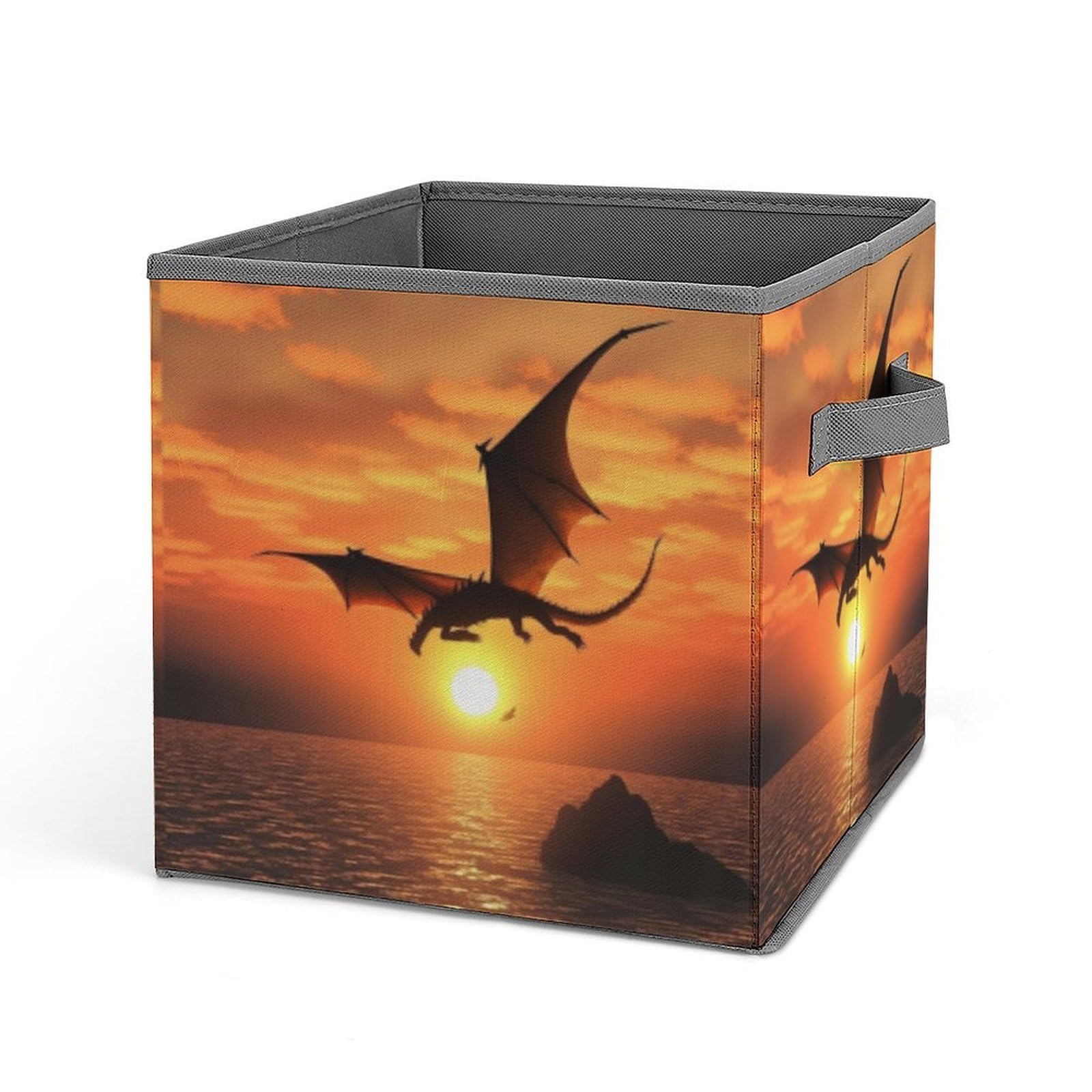 JTREHY Sea Sunset Flying Dragon Printed Foldable Storage Box, 10.6 Inches Fabric Storage Box for Wardrobe, Bedroom, Utility Room