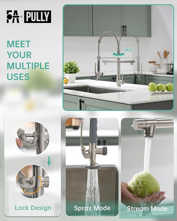 Fapully Commercial Pull Down Kitchen Sink Faucet with Sprayer Brushed Nickel by Fapully - Image 4