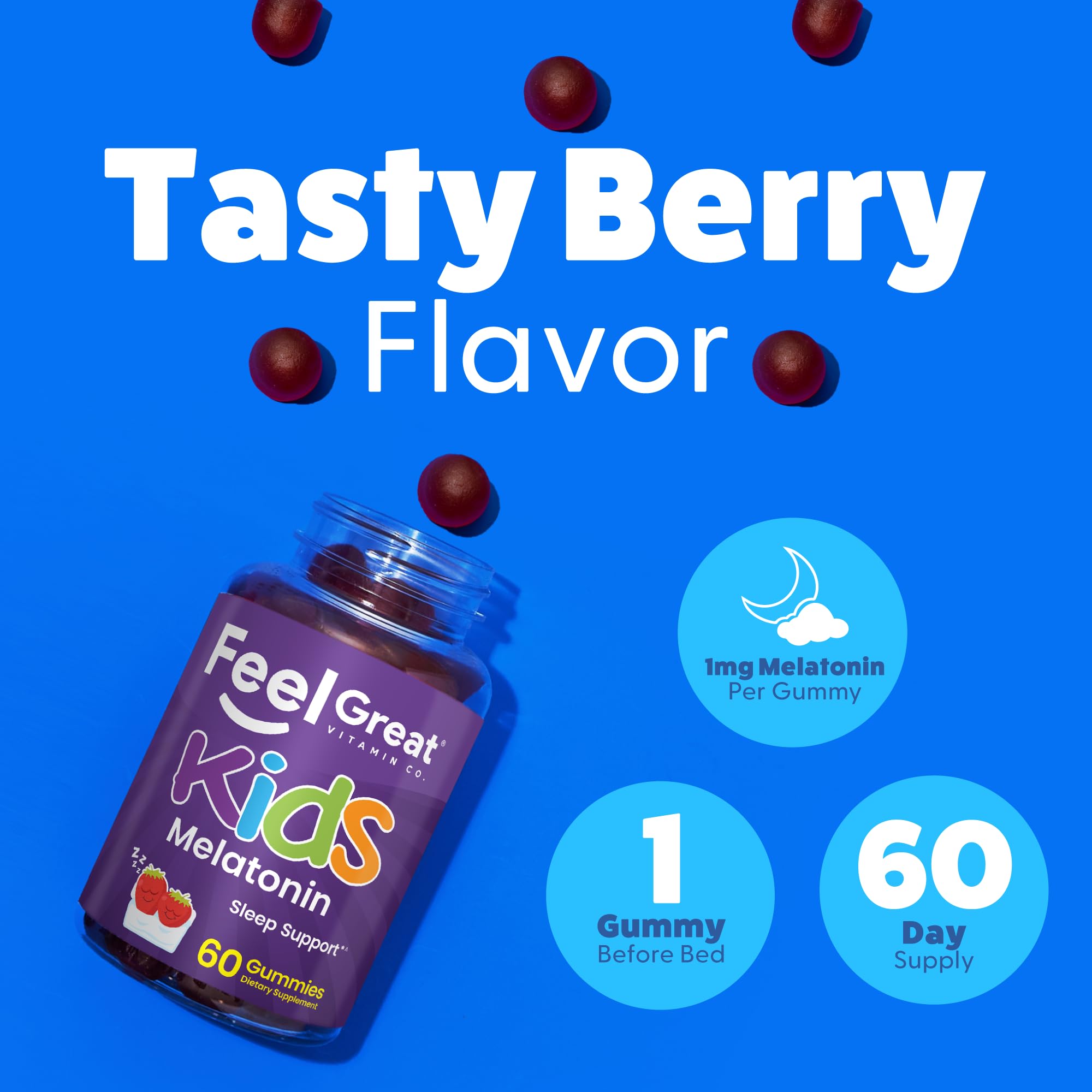 Feel Great Kids Melatonin Gummies, 1mg, Strawberry, Vegan, 60-Day — Amazon image 3
