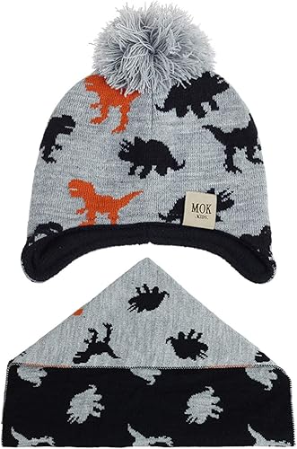 Miniatura 8 de Conjunto de gorro de invierno y bufanda con forro polar mejorado para niños con orejeras, gorro de forro polar cálido para bebés y niños pequeños