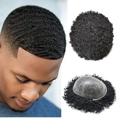 Afro Toupee - Unidades de cabello tejido para hombre negro, duradero, 0.394in, rizo afro, 360 ondas, 8 x 10 pulgadas, pieza de repuesto de cabello