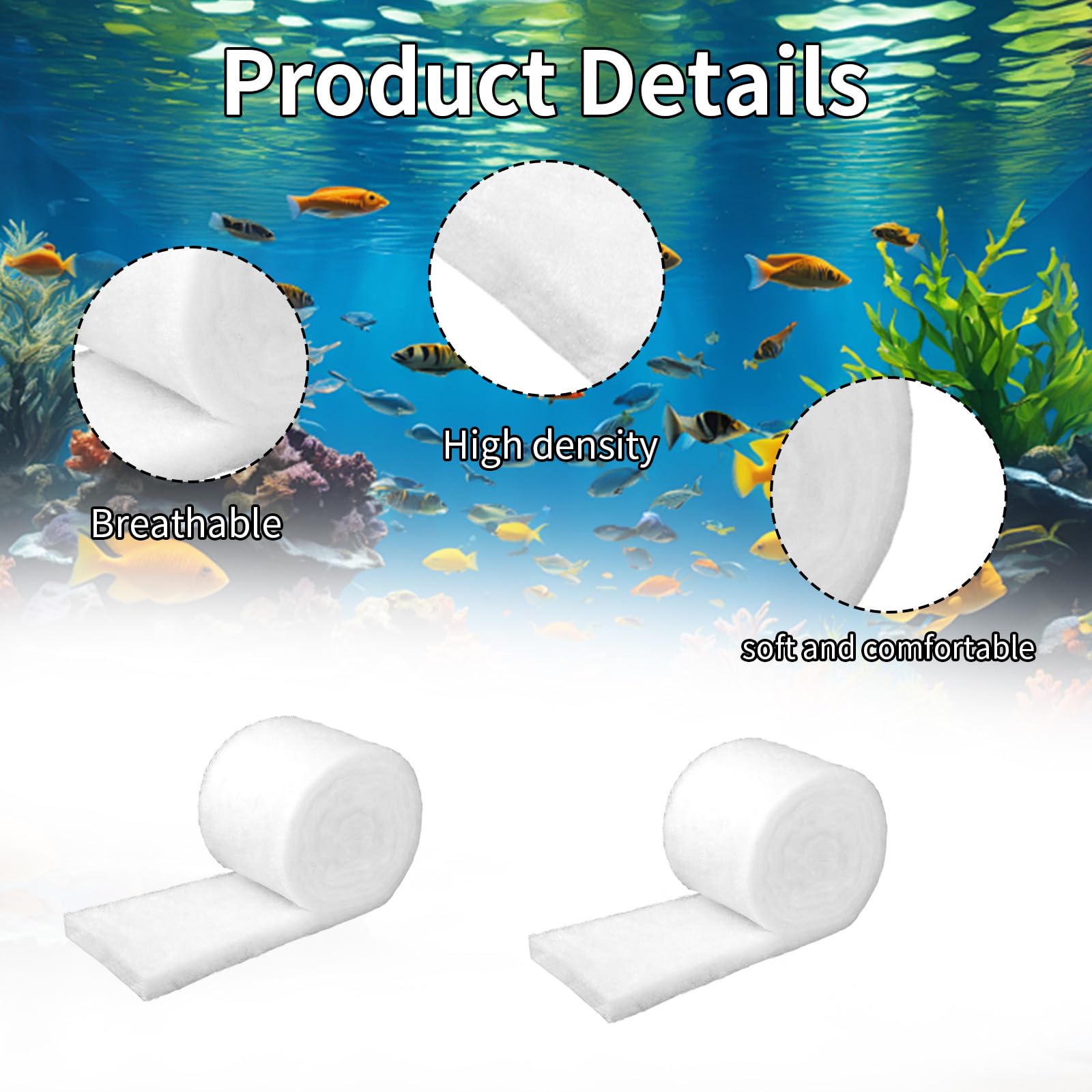 2 pezzi di ovatta filtrante per acquario, 200 x 12 x 3 cm, tessuto non tessuto filtrante per acquario, ispessimento, ad alta densità, filtro ad alta densità, spugna per filtraggio efficace dei