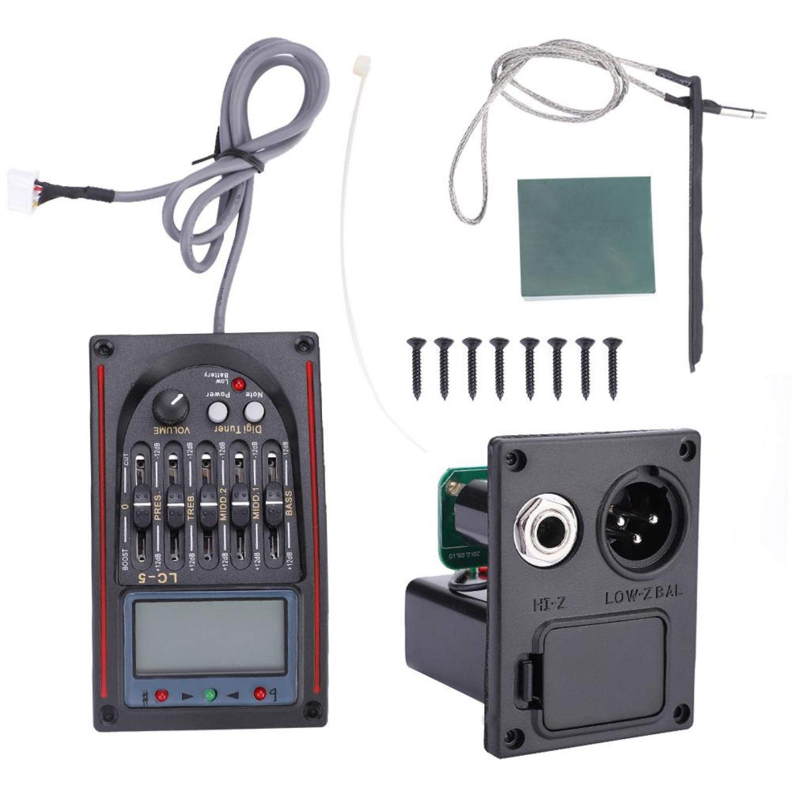 Préampli Guitare Acoustique, Guitar Pickup Equalizer LCD EQ 5 Bandes Préampli Accordeur Piézo-électrique pour Guitare