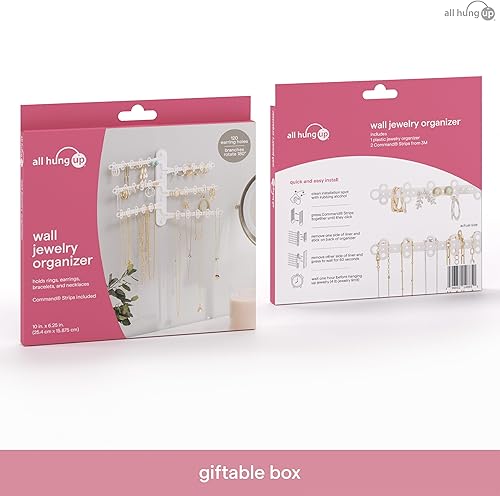 Miniatura 9 de Organizador de joyas de pared de 6 niveles y 6 pulgadas, tiras de comando incluidas para colgar fácilmente, organizador de aretes de 120 agujeros,