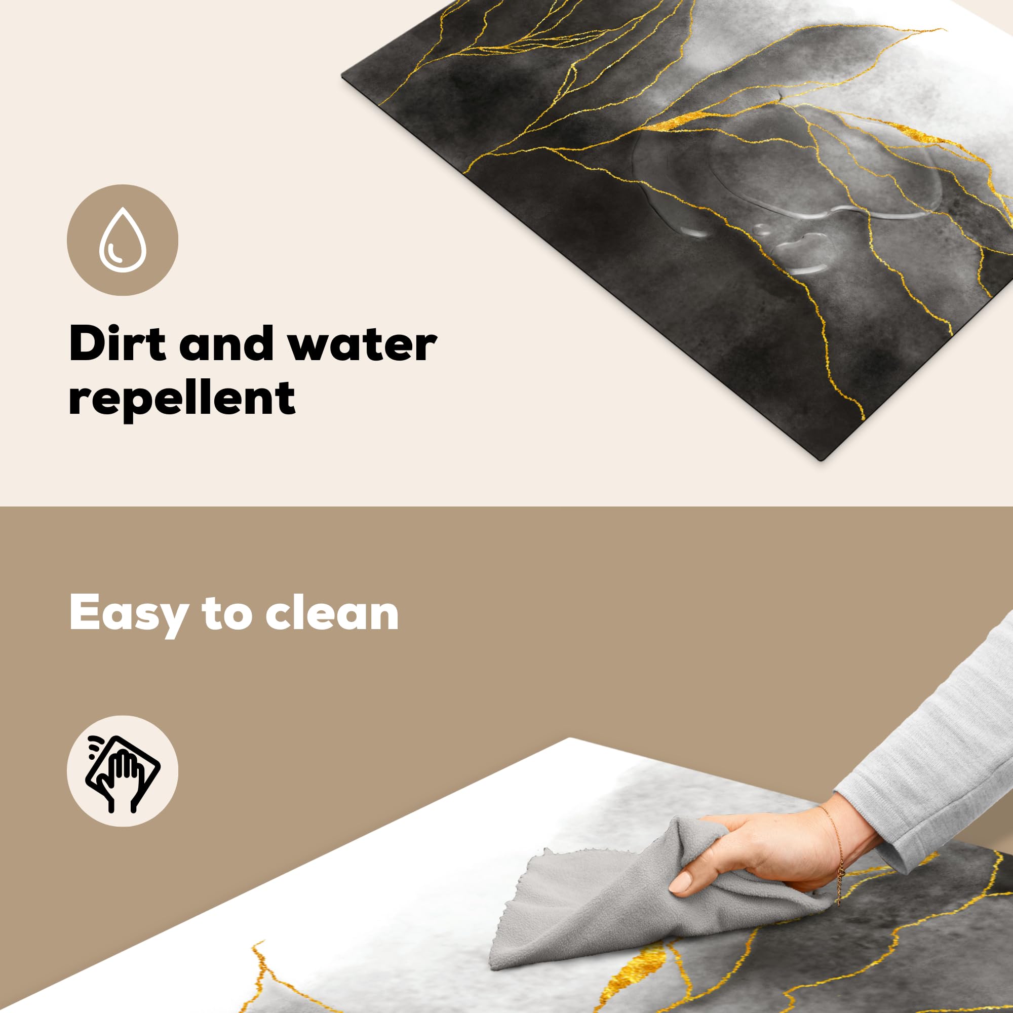 KitchenYeah© Inductie Beschermer 80x52 cm Keuken Decoratie Kookplaat Beschermer voor Inductiekookplaat Afdekplaat Anti Slip Mat - Steen - Antraciet - Donker Grijs - Steenstructuur