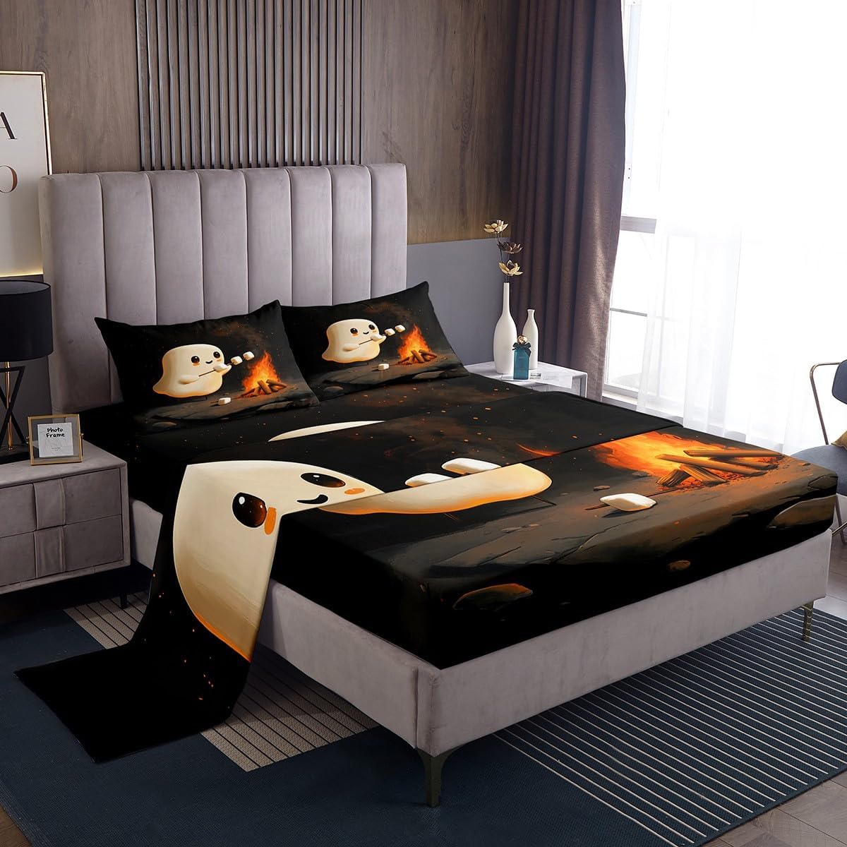 jejeloiu Cartoon Ghost Sheet Set for Girls Boys Kids Twin