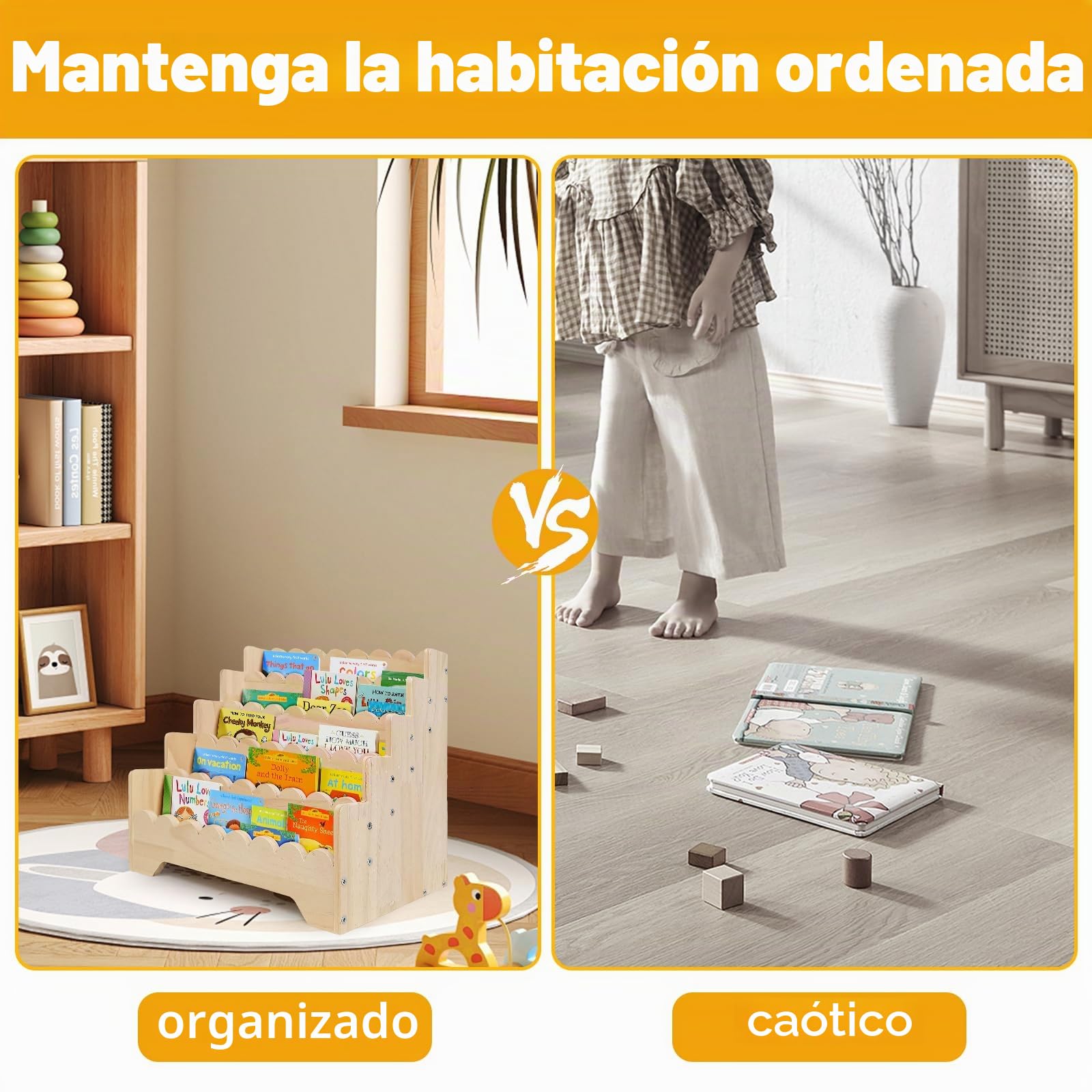 estantería de madera para niño, estantería de pie para habitación y oficina, almacenamiento para niños