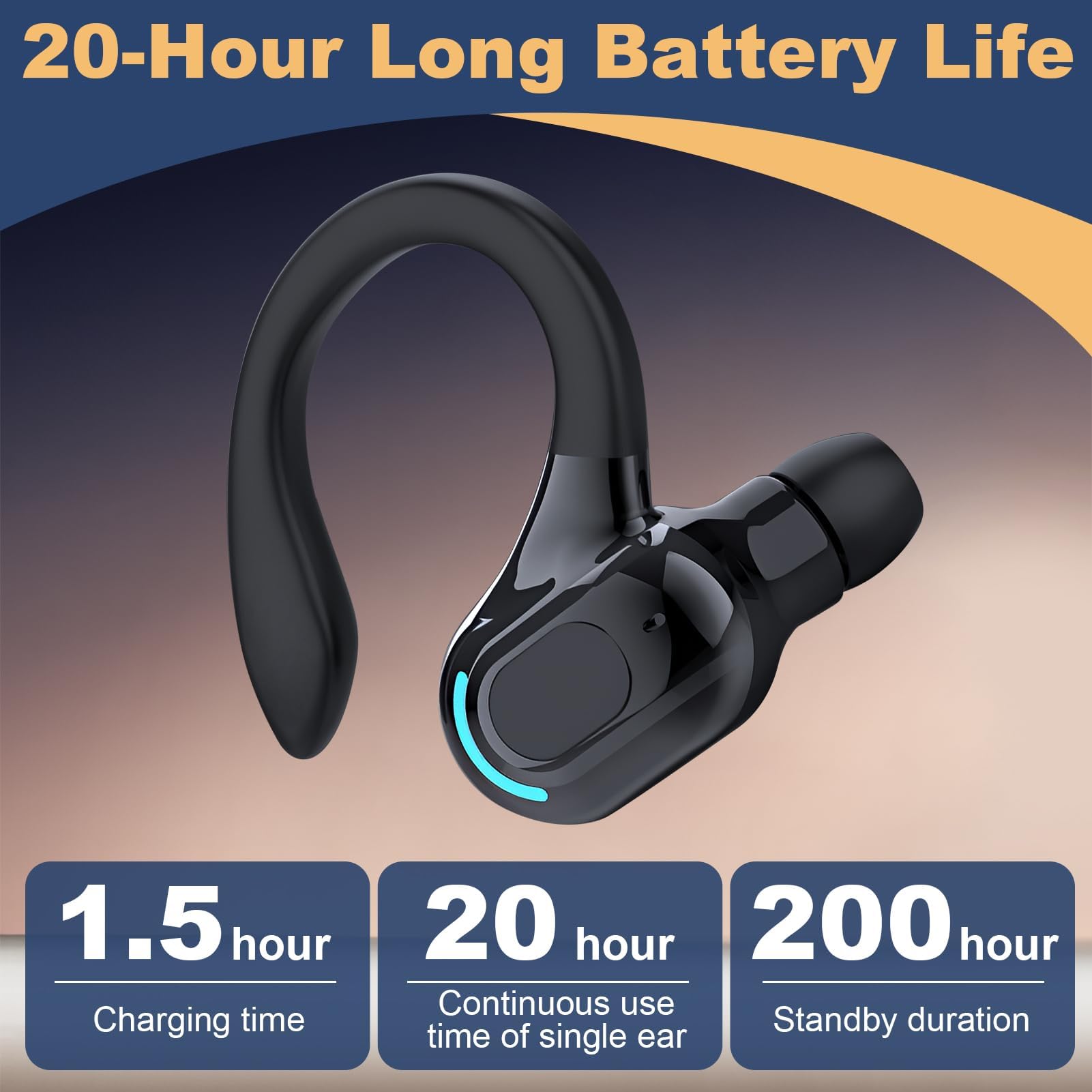 Auricolare Bluetooth V5.2 Singolo Senza Fili con Integrato Microfono Cuffie Mono Wireless Riduzione Rumore Sportivo Lungo Raggio HD Chiamata 20 Riproduzione per iPhone Android PC con Cavo di Ricarica