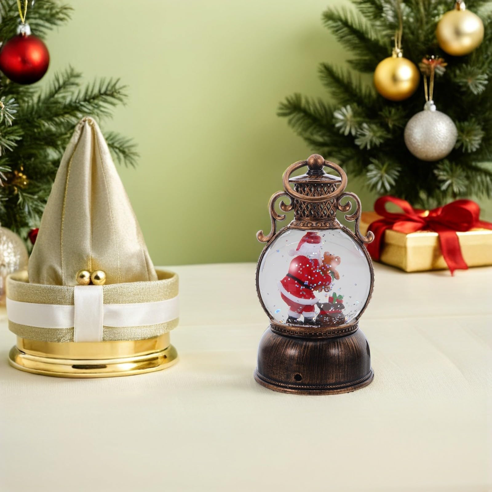 BESTonZON Bola de Nieve con Purpurina y Luz Musical en Forma de Muñeco de Nieve con Linterna para Decoraciones Navideñas Interiores y Celebraciones Familiares