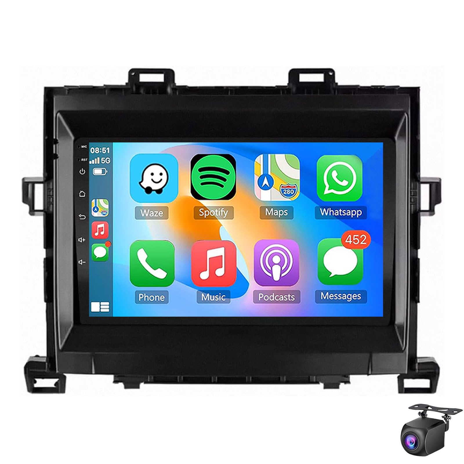 Android 15 Car Stereo Radio For Toyo-ta Alphard 2008-2014 CarPlay Android Auto 9 Inch Touch Screen Car Radio Receiver With GPS Navigation Bluetooth FM RDS DSP WiFi + AHD Backup Came(Size:8Core 8+256G)