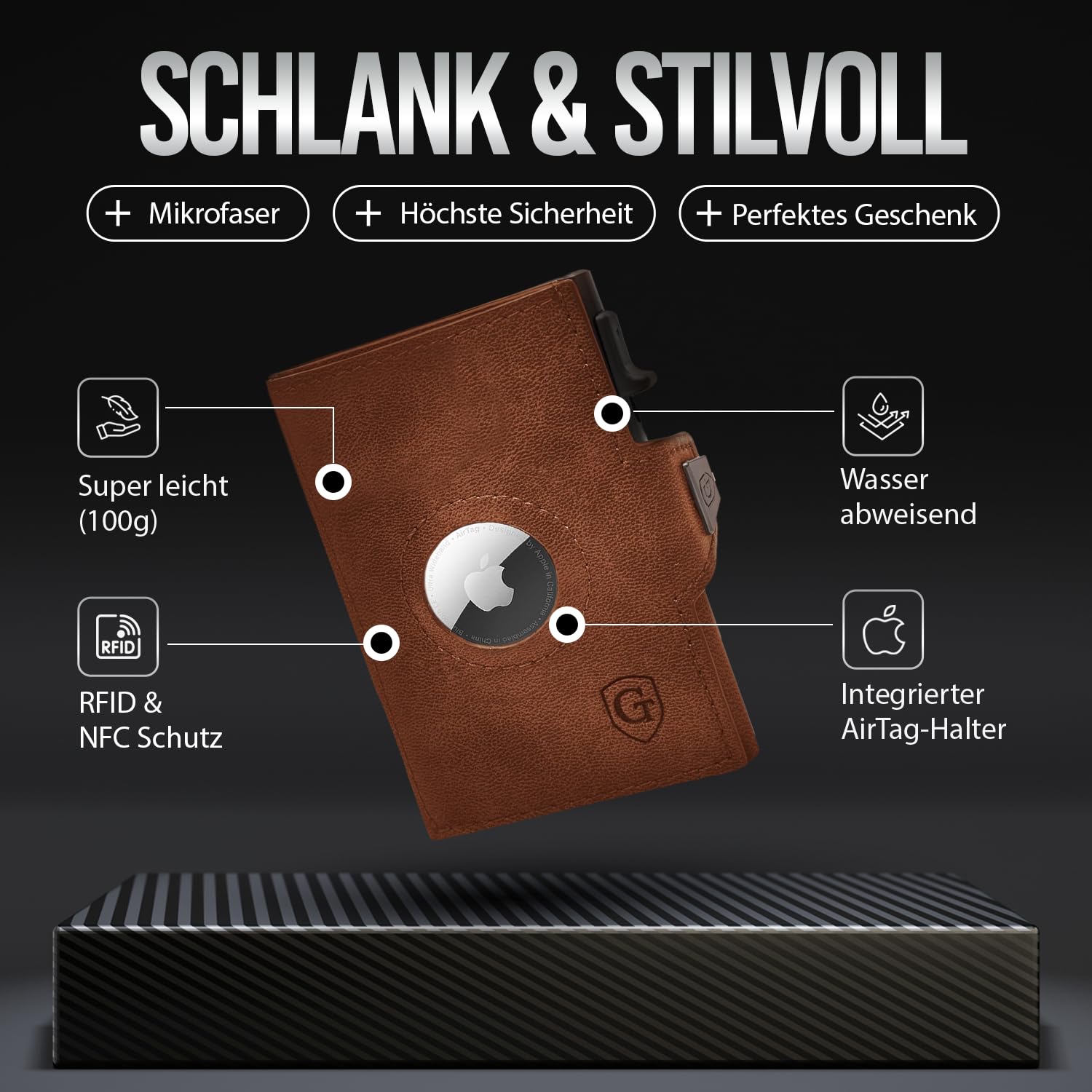 GenTo SMARTLET Push - portfel z kieszenią na monety - metalowe etui - Slim Wallet - sprawdzona ochrona RFID NFC - mały portfel - cienkie wąskie etui na karty, ciemnobrązowy, matowy., SMARTLET PUSH II