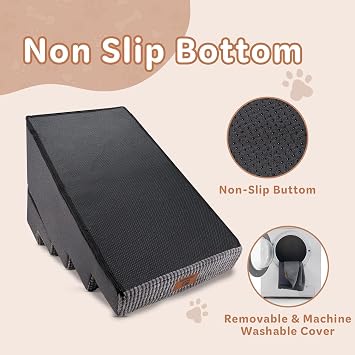 Sytopia Dog Steps 5-Step for High Beds, Non-Slip Pet Stairs for Small & Senior Dogs, High-Density Foam Dog Steps for Tall Pet Beds & Raised Furniture, Washable Cover, 76x40x57 cm, Grey