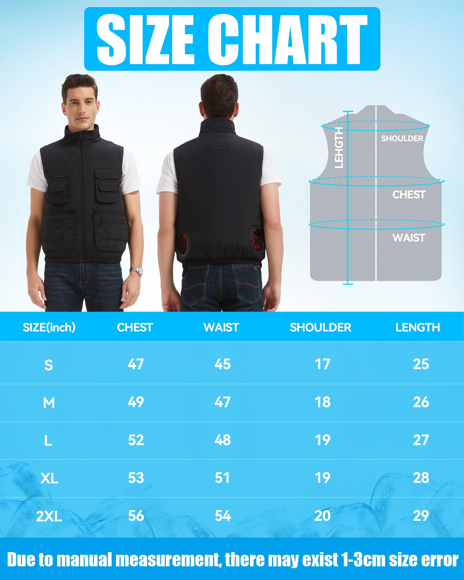 Chaleco de refrigeración con 2 ventiladores y batería de 20.000 mAh, chaqueta climatizada de 21 V para hombres y mujeres, ligera para trabajo al aire libre, pesca, ciclismo, Negro , L