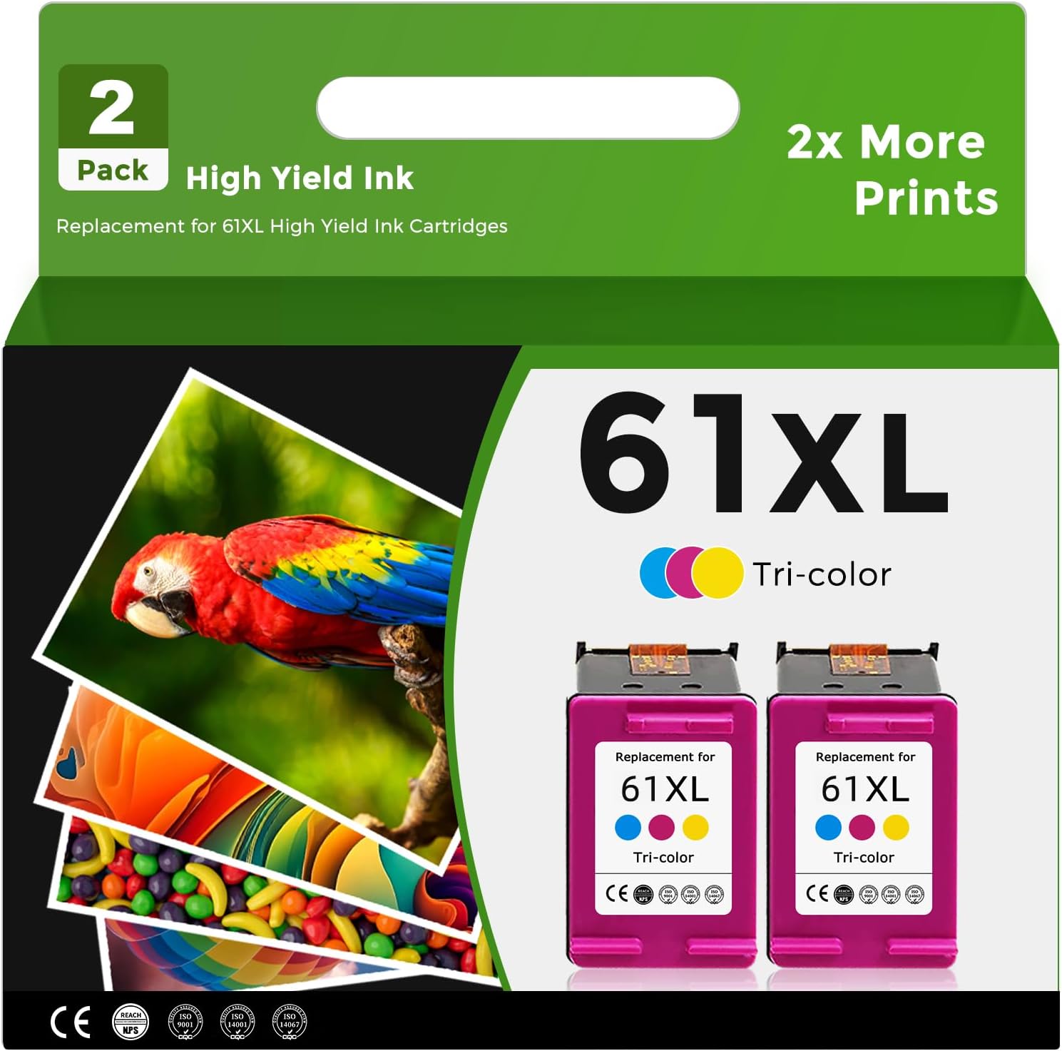 Relcolor Remanufactured Ink Cartridge Replacement for HP Ink 61 (Color 2-Pack) for HP 61 XL Tricolor Combo for HP61 HP61XL 5530 4500 2540 4630 4501 4502 4635 3050 2542 3512 4632 3510 3050a 2514 2541