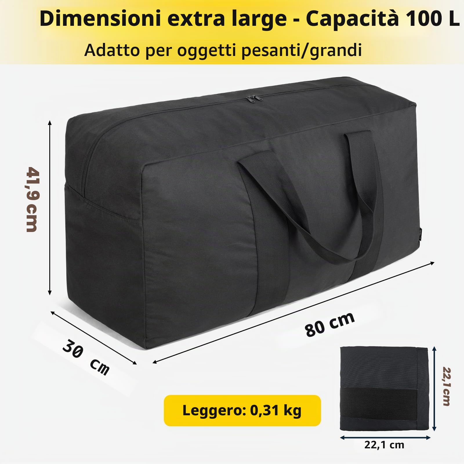 Vorspack Borsone da viaggio extra large da 100 l/150 l/200 l, borsa da uomo per riporre oggetti in campeggio durante la notte, nero, 100L, Da viaggio