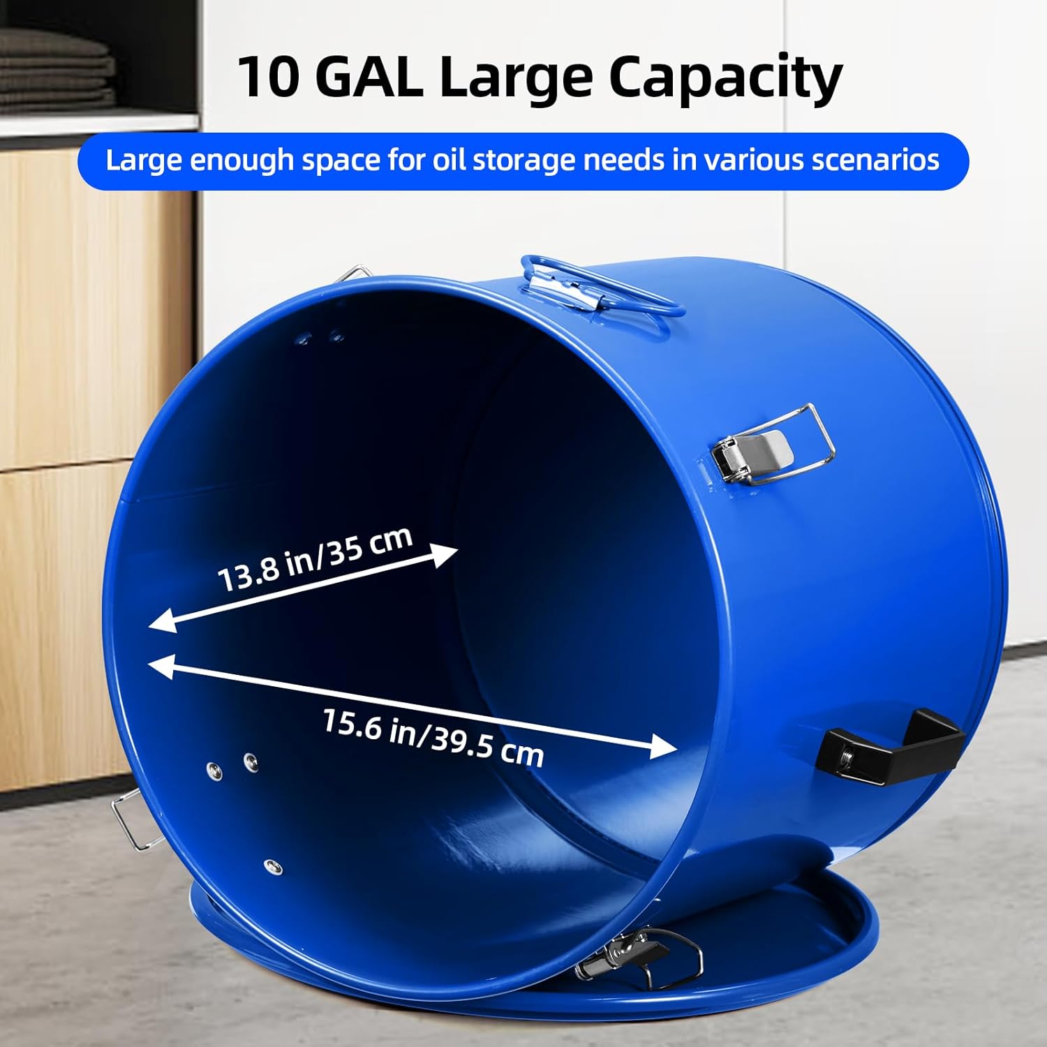 Fryer Grease Bucket 10 Gal, Oil Disposal Caddy, Steel Fryer Oil Transport Container with Rust-proof Coating, Grease Can with Lid & Lock Clips & Filter Bag For Cooking Oil Filtering