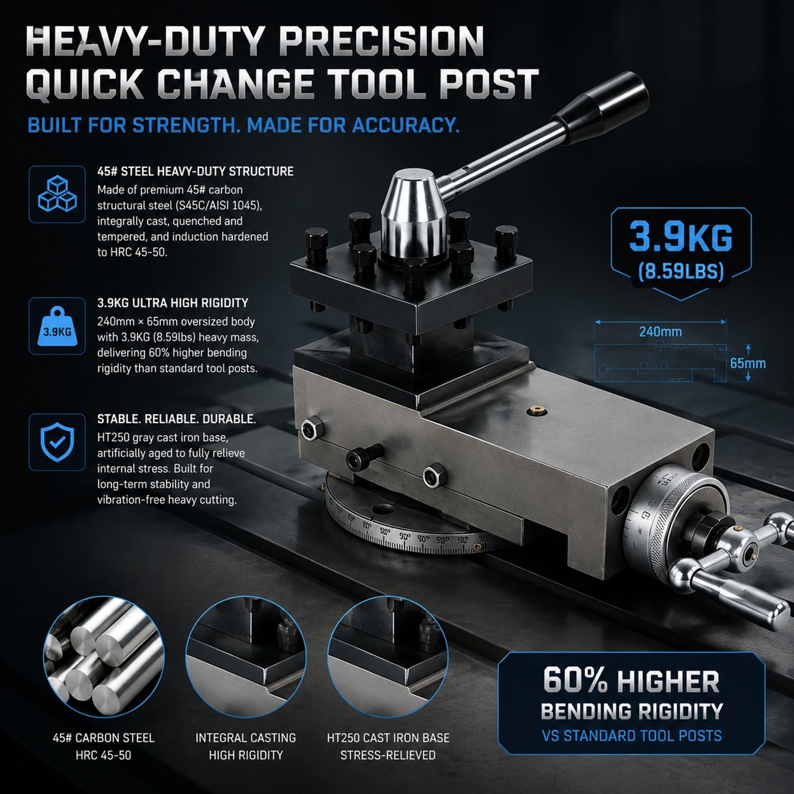 Precyzyjny uchwyt narzędziowy do tokarki BV20-1, wysokość środkowa 50 Mm, skok 80 Mm, do BV20-1/BV20L/CJ9518/CJ9520/CJM320/CJM360, Obróbka stali aluminiowej Mosiądz Stal POM Nylon PEEK