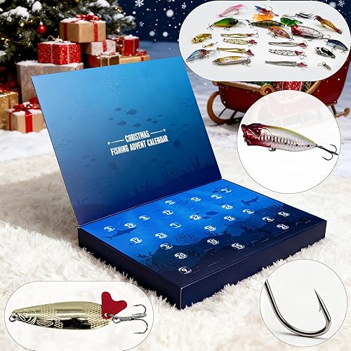 Miniatura 7 de Señuelos de pesca Calendario de Adviento 2025, calendario de Adviento de pesca de Navidad, cuenta regresiva de 24 días, señuelo de pesca de Navidad,