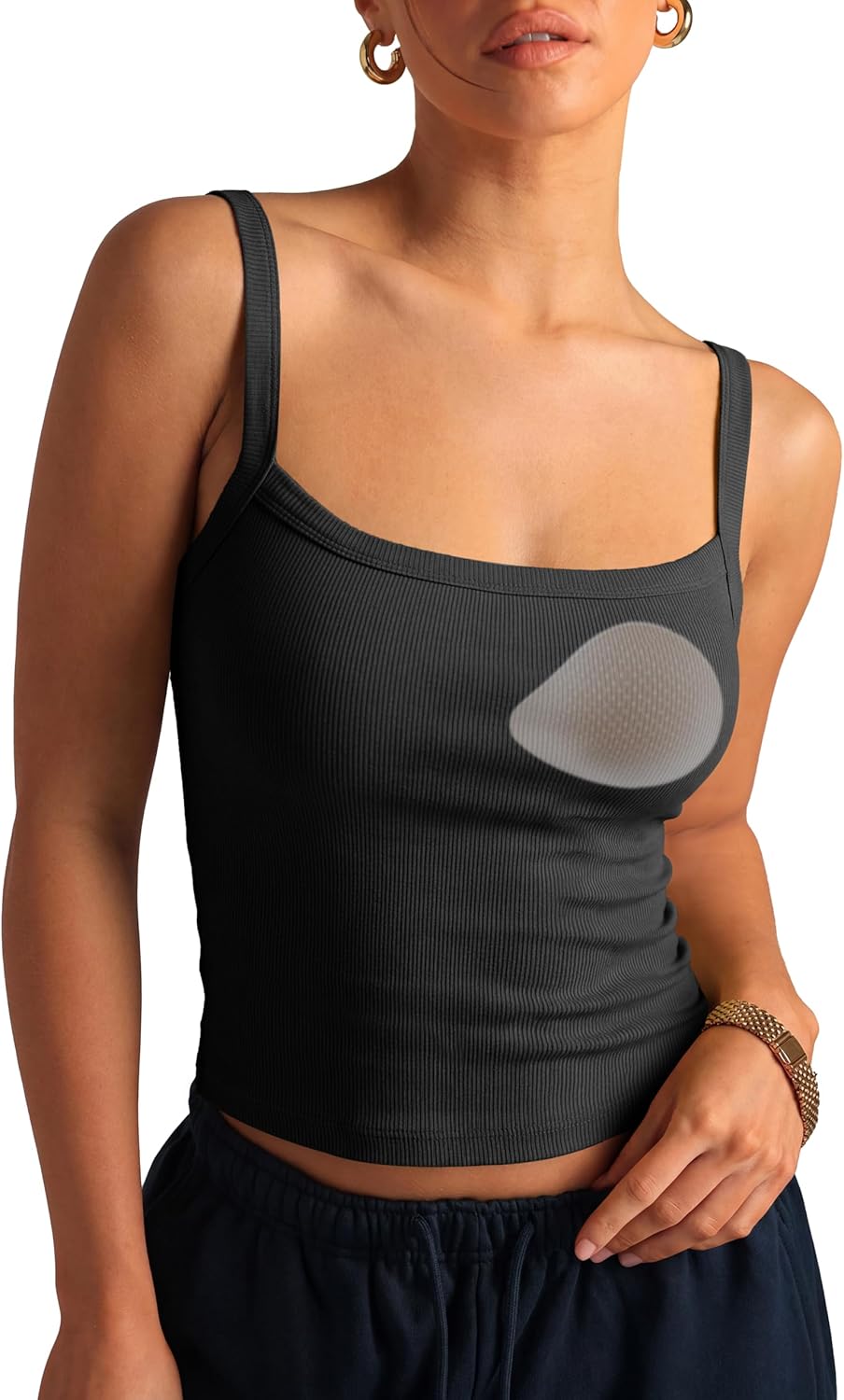 SUUKSESS Women Cotton Rib Padded Tank Tops Sleeveless Spaghetti Strap Square Neck Tops Summer Camisole Going Out Shirts