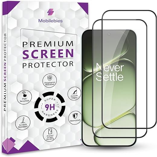 Mobilebies® Premium Tempered Glass Screen Protector Guard For Oneplus Nord 6 5G (6.78 Inch, Pack of 2) | Edge to Edge Cove...