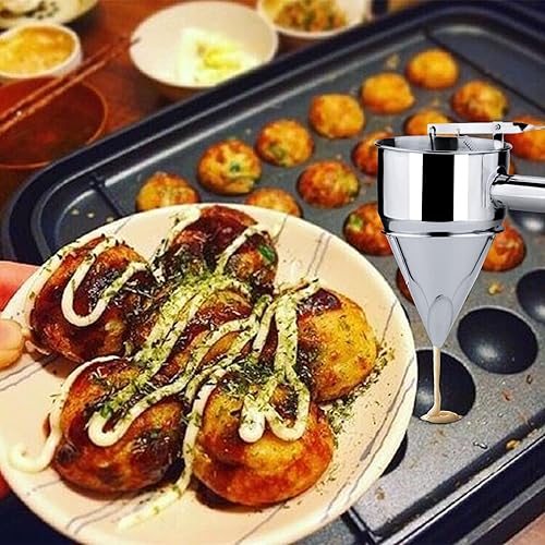 Miniatura 6 de Dispensador de masa para panqueques de acero inoxidable dispensador de pastel de embudo con soporte, dispensador de masa con mango de apretar,