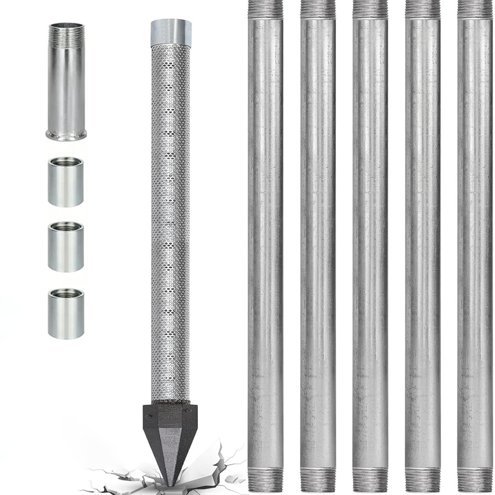 Kit de puits de sable robuste, point d'entraînement en acier inoxydable, 91,4 cm avec écran à 60 mailles, tuyaux d'entraînement galvanisés et raccords pour sol, kit 3 + 1