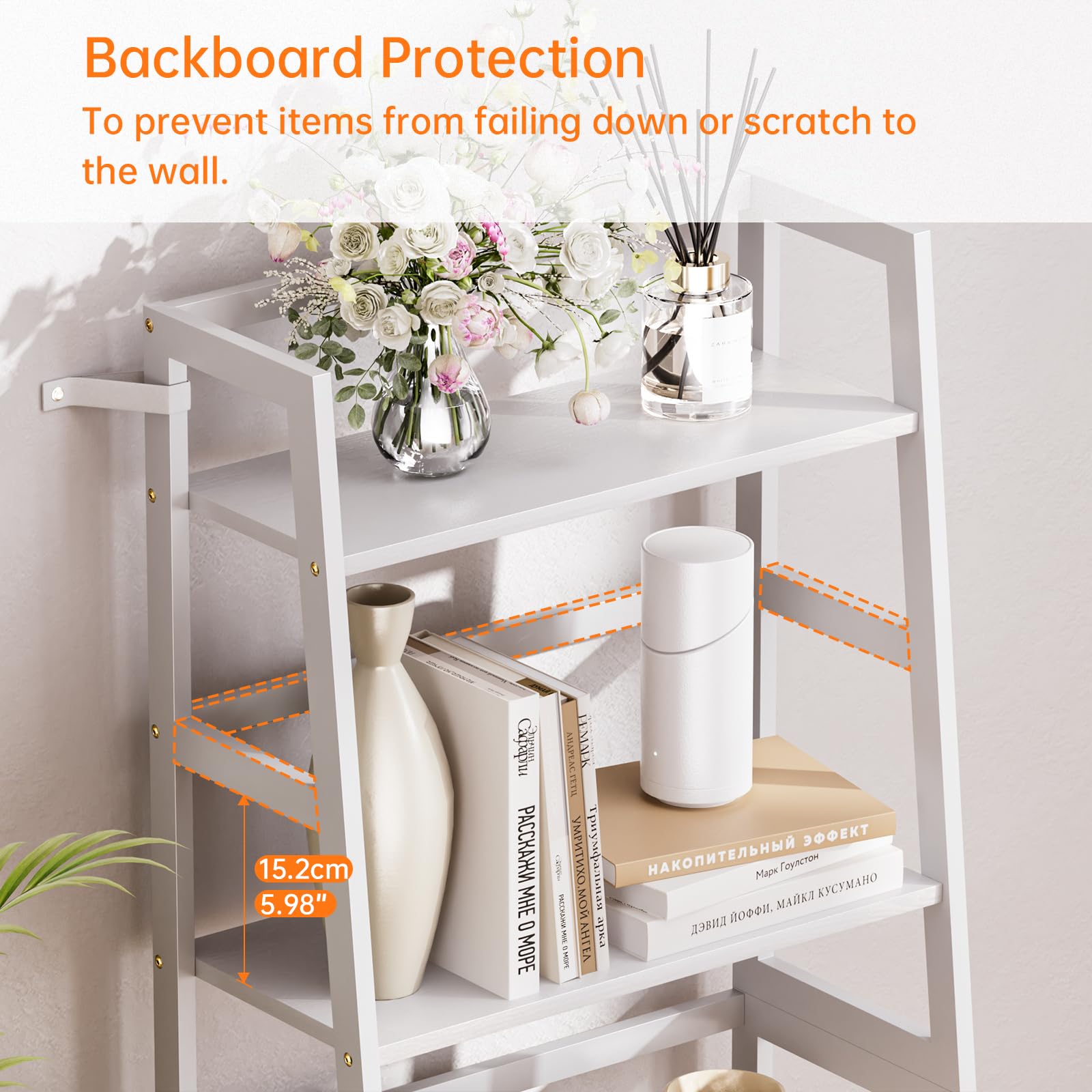 HITNET Scaffale a scala, Libreria in bambù a 4 livelli Indipendente Scaffale portaoggetti da pavimento per Bagno Cucina, Bianco