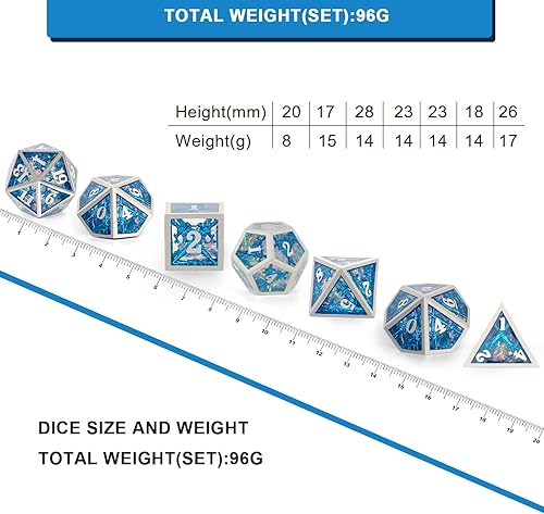 Miniatura 4 de Dados DND, dados de metal huecos D&D, dados de resina de doble espada con caja de regalo para juegos de mazmorras y dragones, 7 piezas de dados
