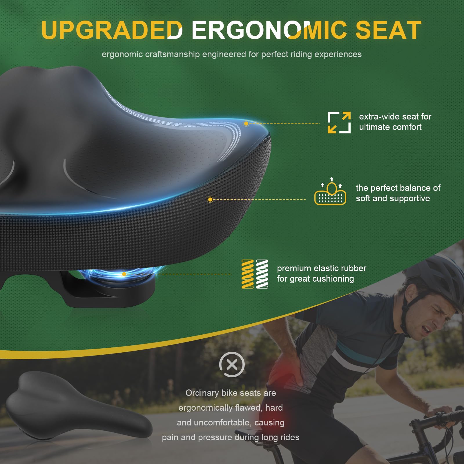 Cojín de asiento de bicicleta de gran tamaño sin nariz, cómodo asiento de bicicleta para hombres y mujeres, sillín de bicicleta extra ancho compatible con Peloton, bicicleta eléctrica