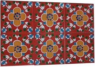 Home Decorative Ceramic Wall Hanging Tile Design Flooring Tiles Floral Kitchen Washroom Mosaic Furniture Tile Handmade Backsplash 3 x 3 Inches (Pack of 6, Multicolor)