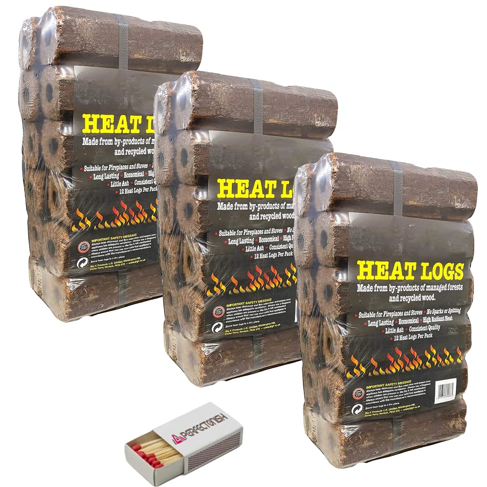 Perfectonish High Energy Ultra Dry Heat Logs Open Fire Log Eco Wood Fuel Wood Burner With SAFETY MATCH BOX (36 Heat Logs)
