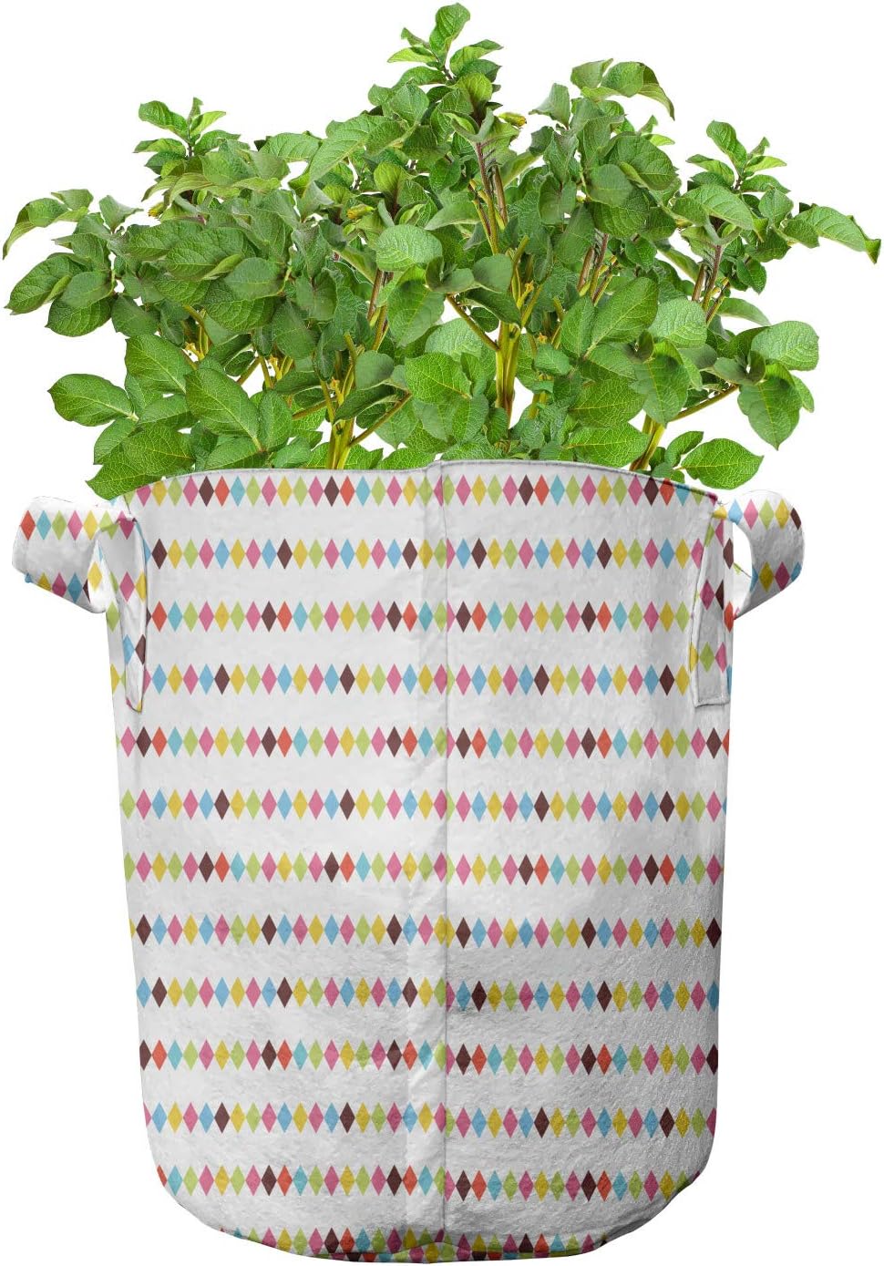 Ambesonne Rhombus Print Grow Bags 5-Pack, Colorful Abstract, Heavyduty Fabric Pots with Handles for Plants, Multicolor